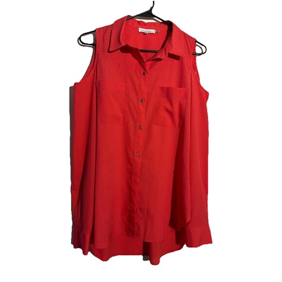 Calvin Klein Women's red cold shoulder long sleeve button-up shirt, size M - Picture 1 of 12